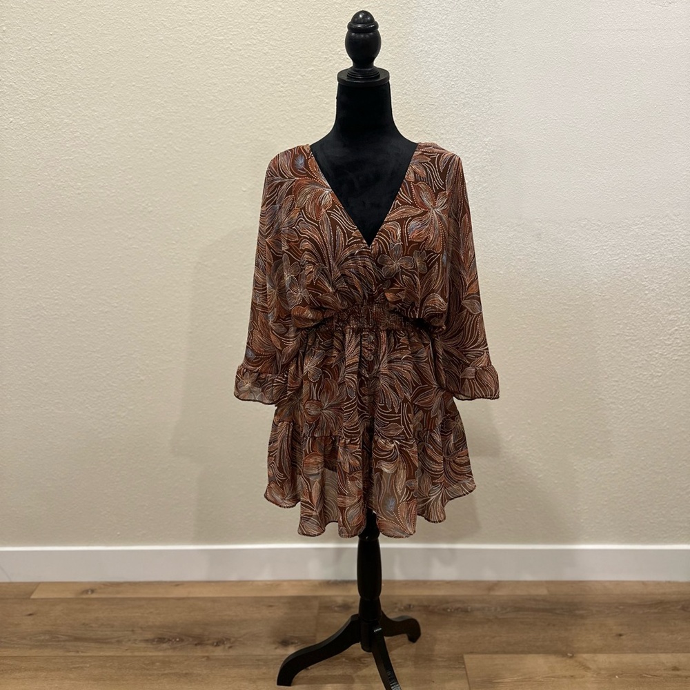 Brown Groovy Floral Mini Romper
